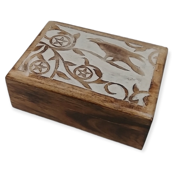 Vintage Other - Wooden Keepsake Magic Storage Witchy Jewlery Spell Box Raven Pentagram Crow Vine